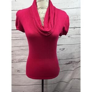 Express Design Studio Bright Pink Cowl Neck Short‎ Sleeve Sweater Small